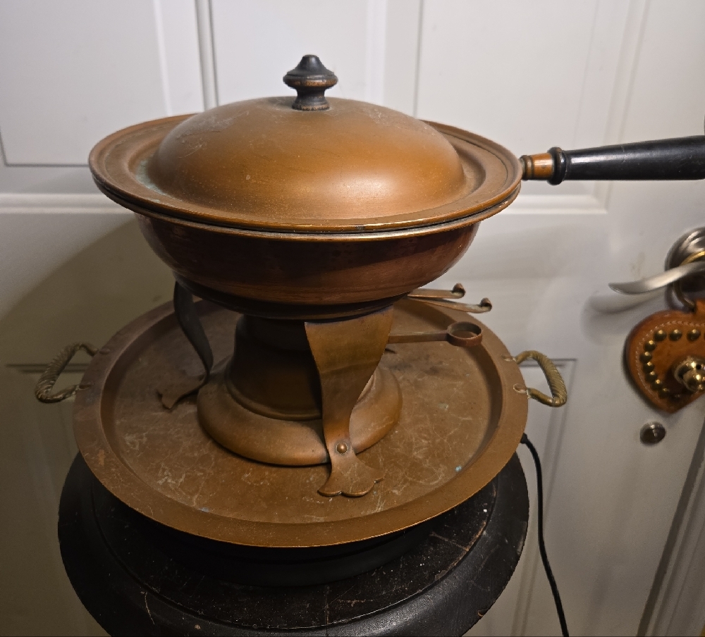 Joseph Heinrichs Paris New York Pure Copper Chafing Dish with Lid And Platter - Picture 6 of 16